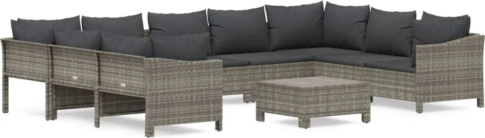 vidaXL Set mobilier de grădină cu perne, 10 piese, gri, poliratan