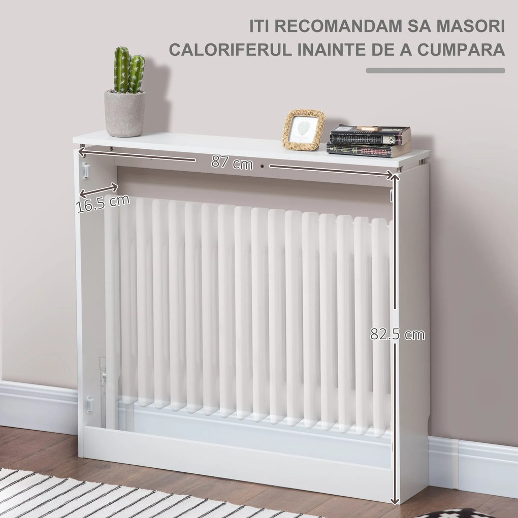 HOMCOM Masca Radiator Moderna din MDF si Otel Alb 90x18x84cm Protectie si Decor pentru Calorifer | Aosom Romania