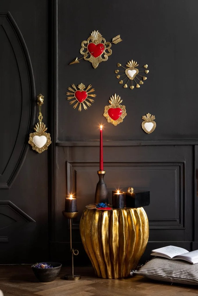 Masuta laterala, din rasina, cu aspect vintage, gold Cactus