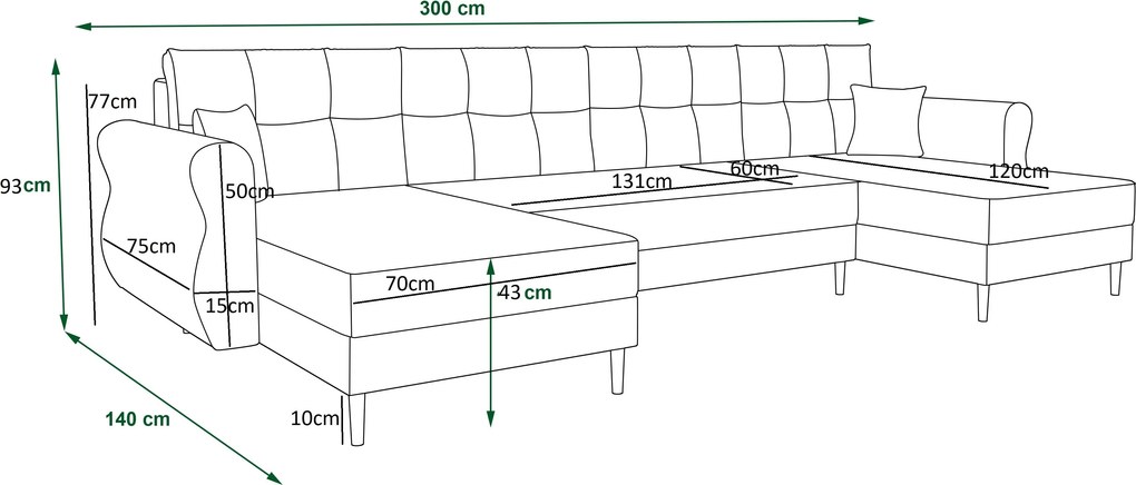 PROMO Coltar extensibil in U SILVIANO 300x140 cm, gri + 2 perne GRATUIT II. calitate