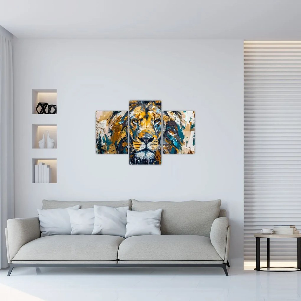 Tablou - pictură în ulei abstractă cu leu (90x60 cm)