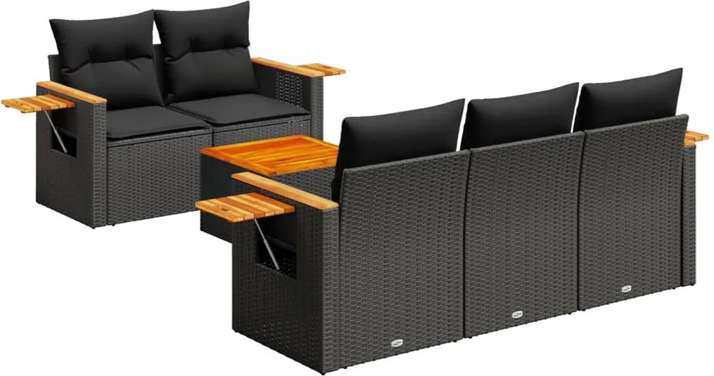 vidaXL Set mobilier de grădină cu perne, 6 piese, negru, poliratan