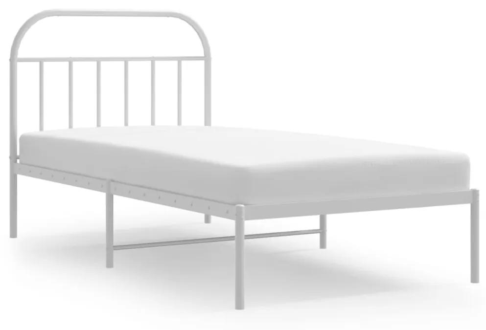 353679 vidaXL Cadru de pat din metal cu tăblie, alb, 100x200 cm