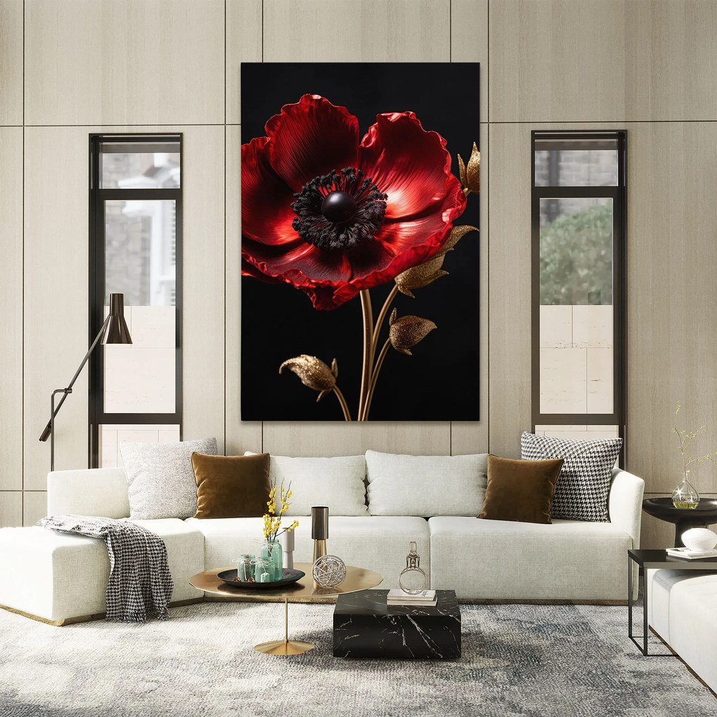 Tablou Canvas, 90x140cm, Dormitor si Living, Flori, Maci, Dark Red Poppy