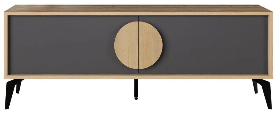 Masă TV neagră/în culoare naturală cu aspect de lemn de stejar 140x51 cm Vae – Marckeric