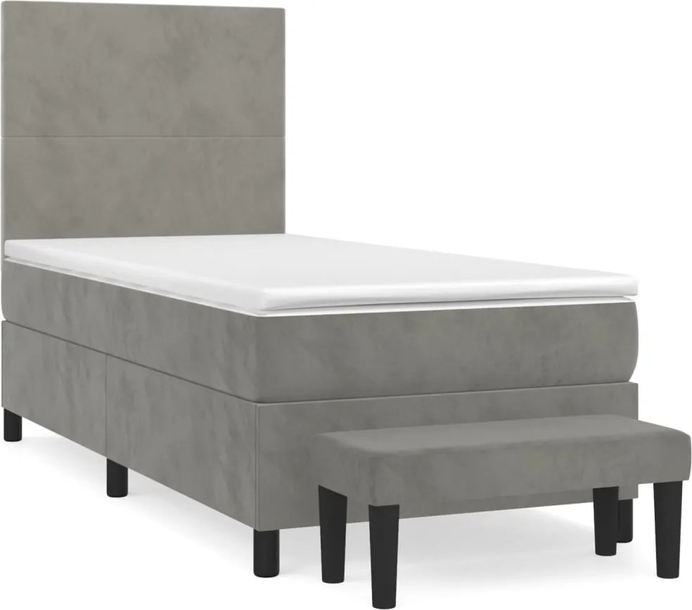 vidaXL Pat box spring cu saltea, gri deschis, 90x200 cm, catifea