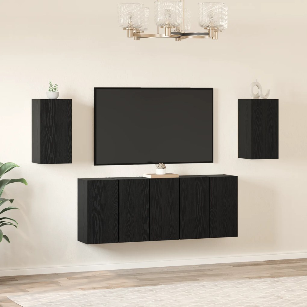 vidaXL Set comodă TV cu raft Pe perete 7 pcs Stejar negru 30.5 x 30 x 60 cm