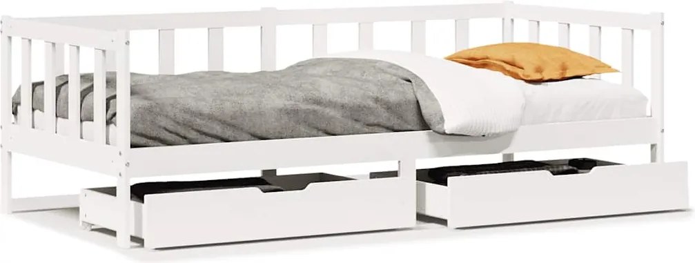 vidaXL Pat de zi cu sertare, alb, 90x200 cm, lemn masiv pin