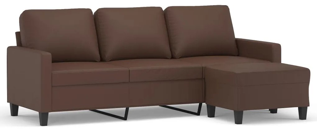 3153355 vidaXL Canapea cu 3 locuri și taburet, maro, 180 cm, piele ecologică
