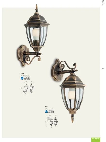 Lampă de perete de exterior Redo 9604 SEVILLA 1xE27/42W/230V IP44 auriu/patină