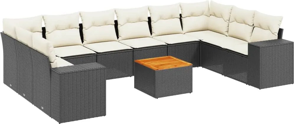 vidaXL Set canapele de grădină cu perne, 11 piese, negru, poliratan