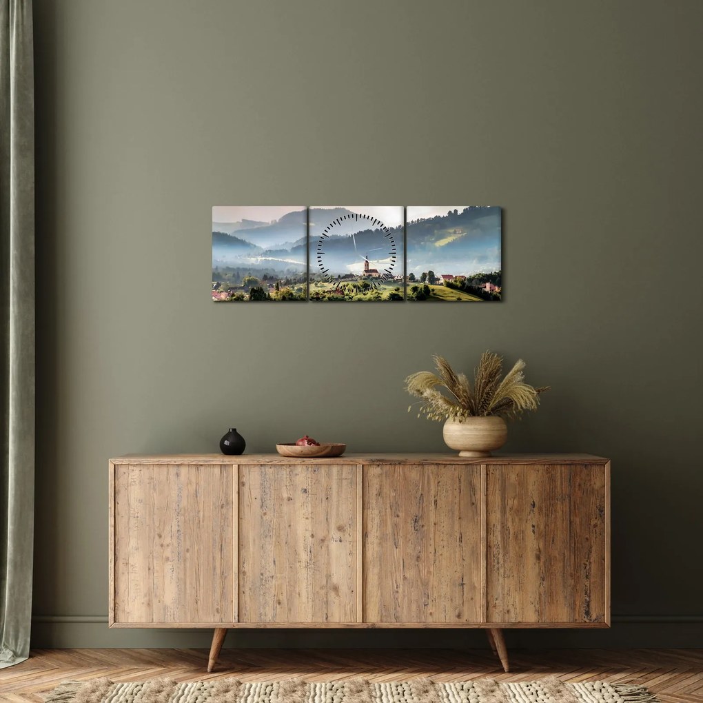 Tablou - sătuț în ceață (cu ceas) (90x30 cm)