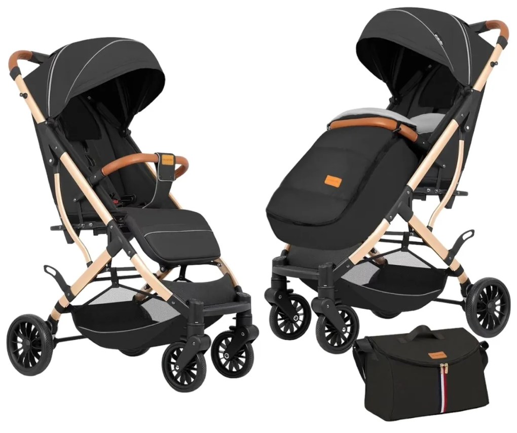 Carucior sport cu functie de pliere tip troller, sezut reglabil, husa pentru picioare si geanta 6-36 luni, Negru - CPC-62-negru