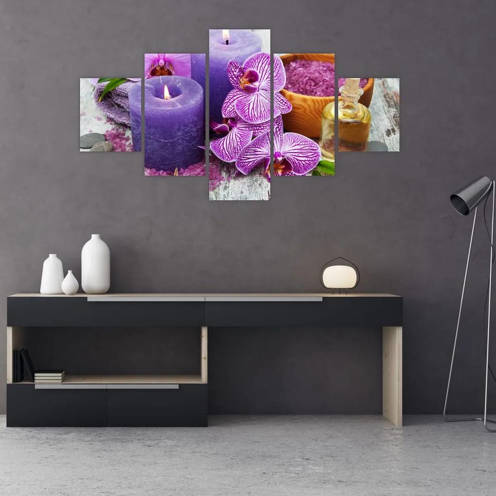Tablou cu orhidee și lumănări (125x70 cm), în 40 de alte dimensiuni noi