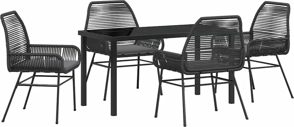 vidaXL Set de masă pentru grădină cu pernă 5 pcs Negru poliratan