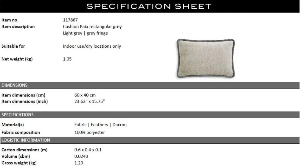 Perna design lux Paia gri rectangular 60x40cm