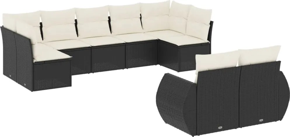 vidaXL Set mobilier de grădină cu perne, 9 piese, negru, poliratan