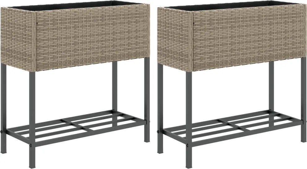 vidaXL Jardiniere de grădină cu raft 2 buc. gri 70x28x70cm poliratan