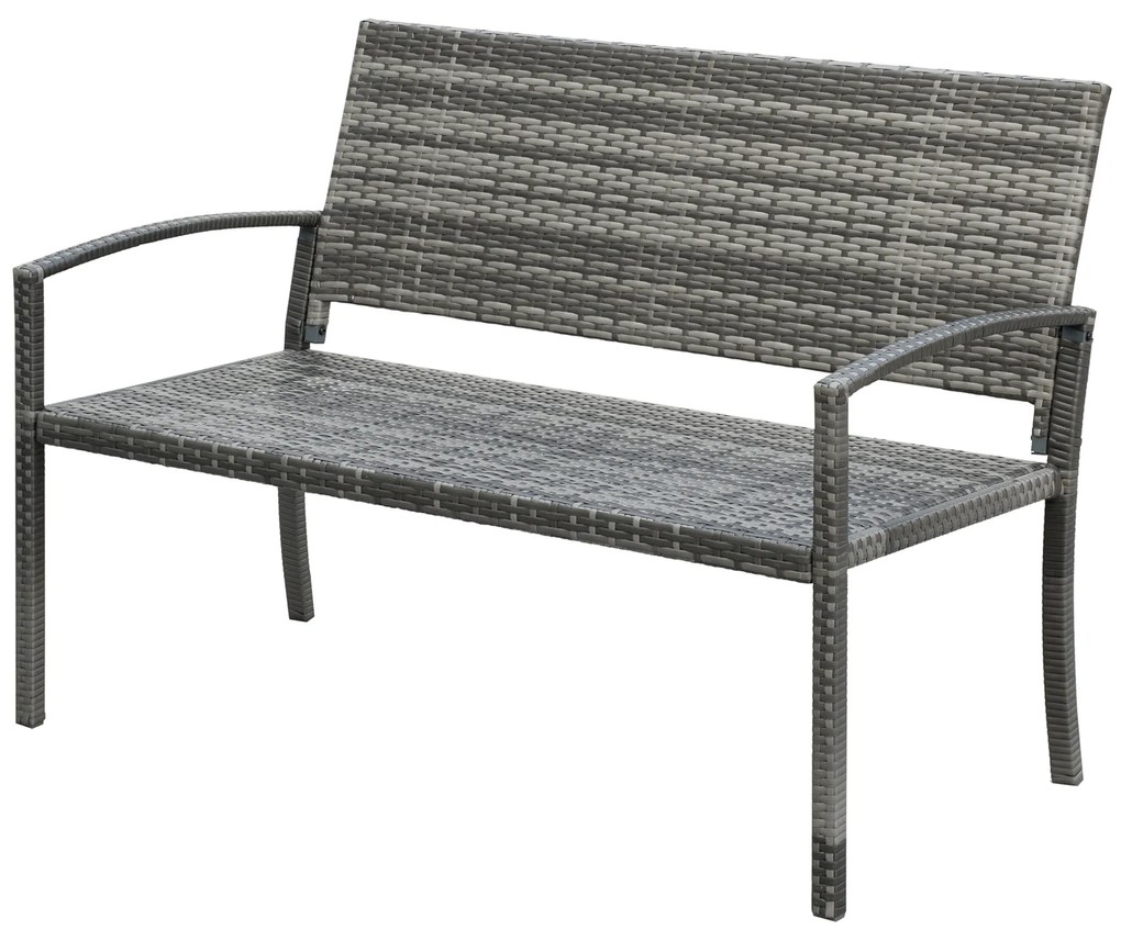 Outsunny Banca de grădină, în stil poliratan, cu cadru din oțel, pentru 2 persoane, gri, 122 x 60 x 85cm | Aosom Romania