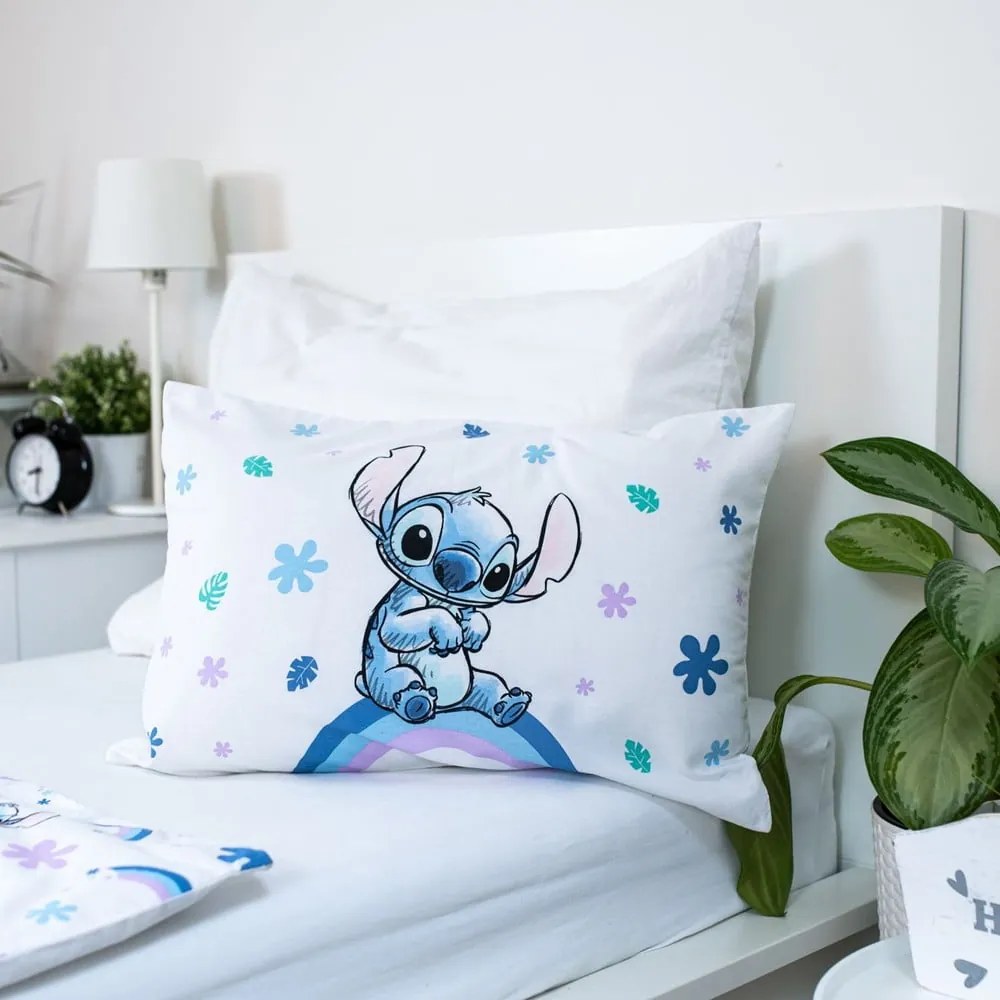 Lenjerie de pat pentru copii albă/albastră din bumbac pentru pătuț 135x100 cm Lilo and Stitch "Rainbow" – Jerry Fabrics