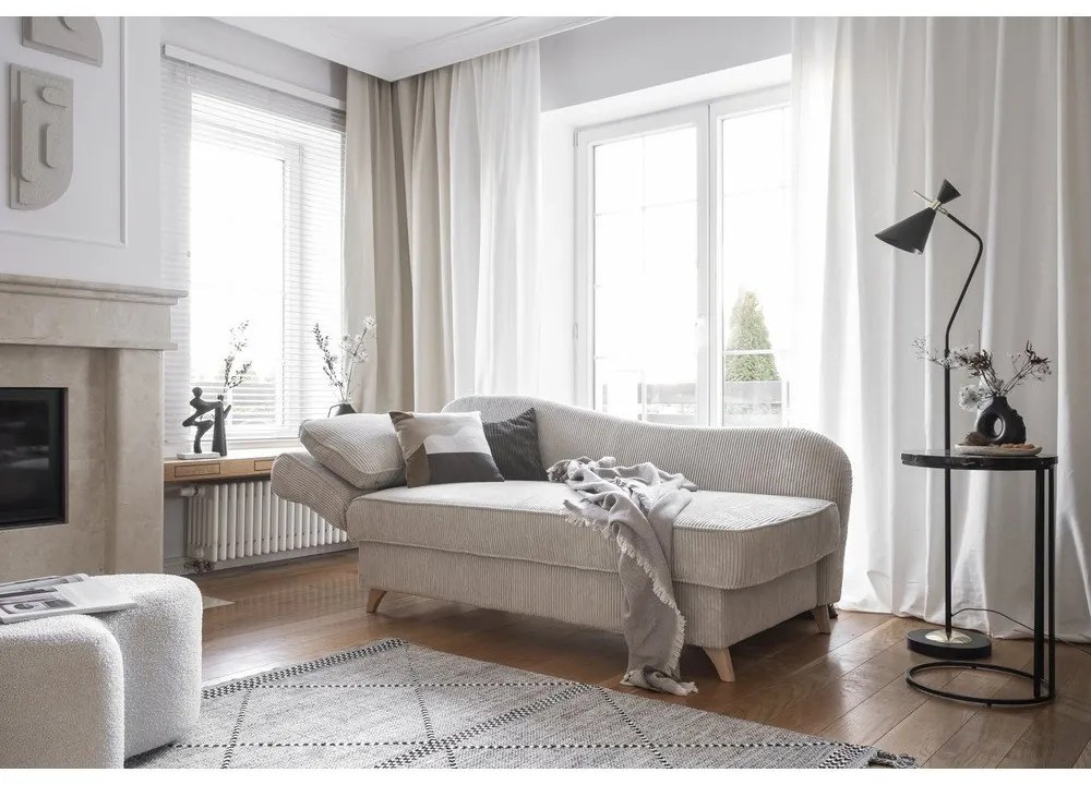 Șezlong bej cu tapițerie din catifea reiată (cu colț pe partea stângă) Chic Charlotte – Miuform