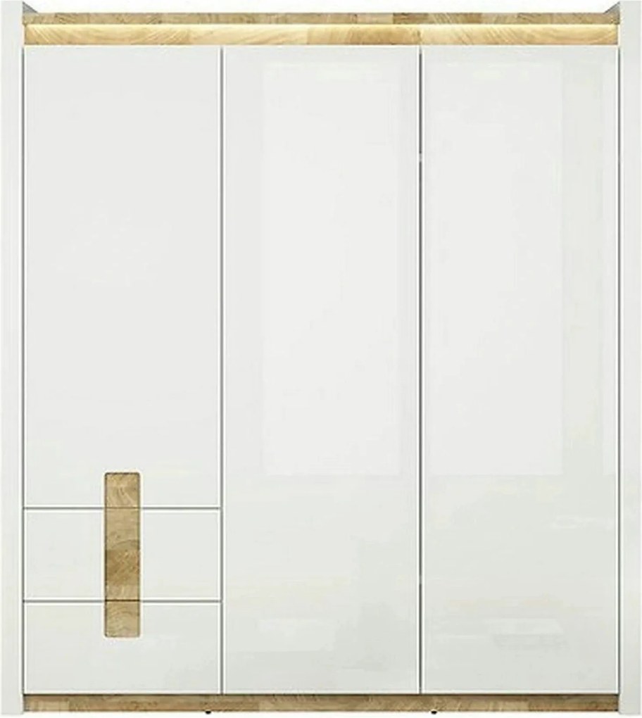 Dulap ALAMEDA, alb/stejar, PAL, cu 3 usi si 2 sertare, 180x60x202 cm