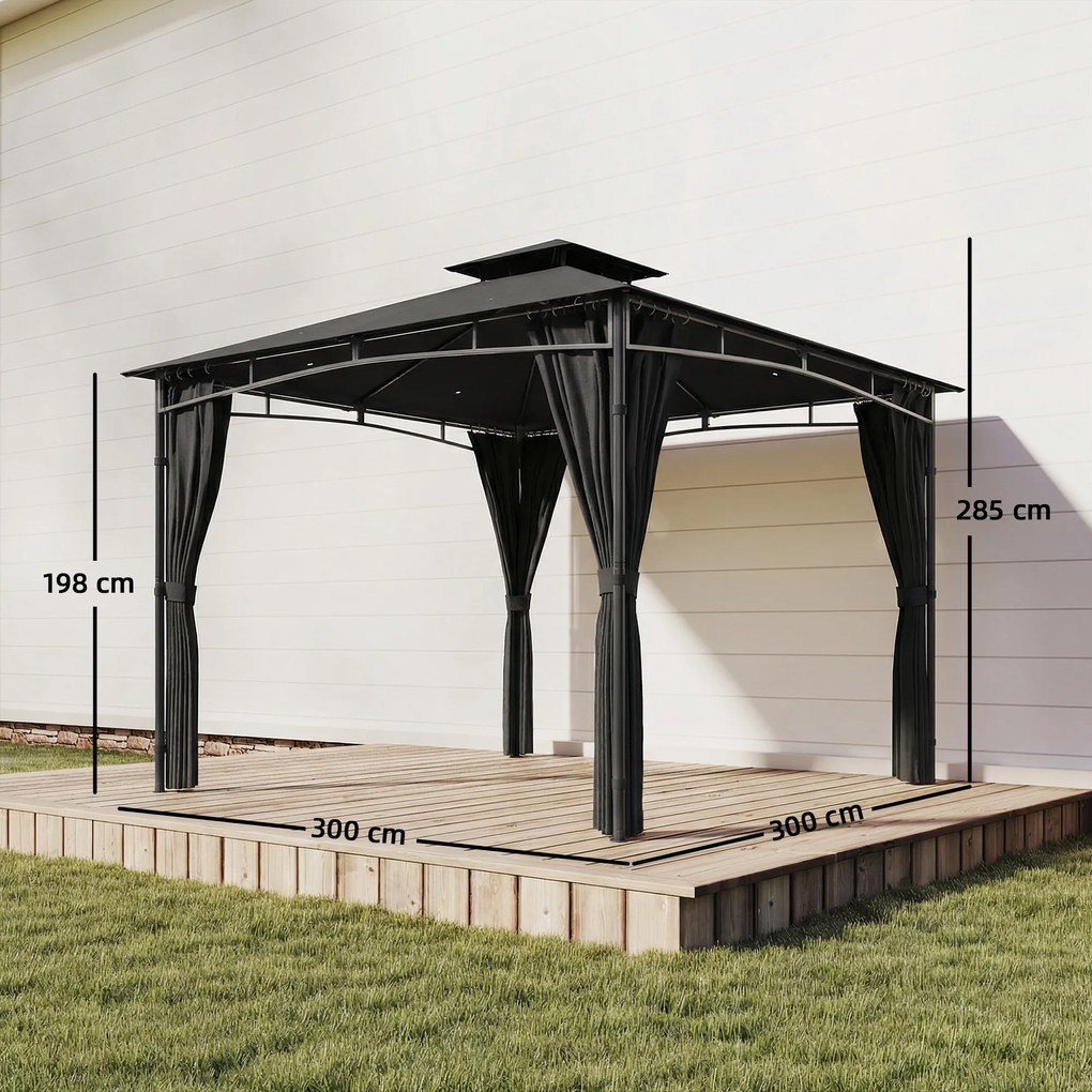 Outsunny Tonnelă de Grădină Exterior Cadru de Acoperiș Retractabil și Acoperiș Dublu UV50+Impermeabil 3x3m Gri Antracit | Aosom Romania