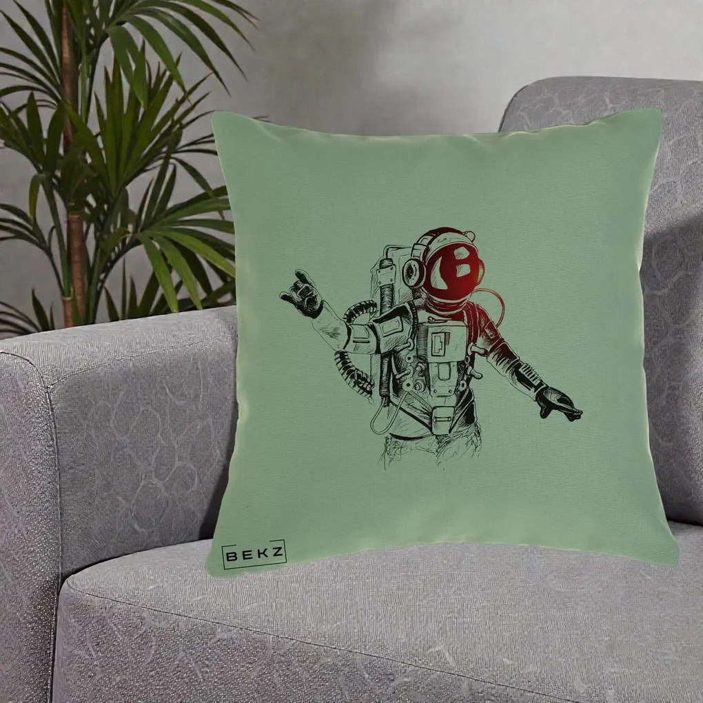Perna Decorativa Astronaut Rock Sketching, 40x40 cm, Verde, Husa Detasabila, Perna Inclusa, BEKZ®