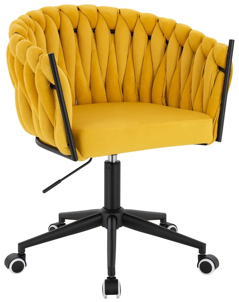HR750K Scaun Galbenă din Catifea cu Bază Neagră