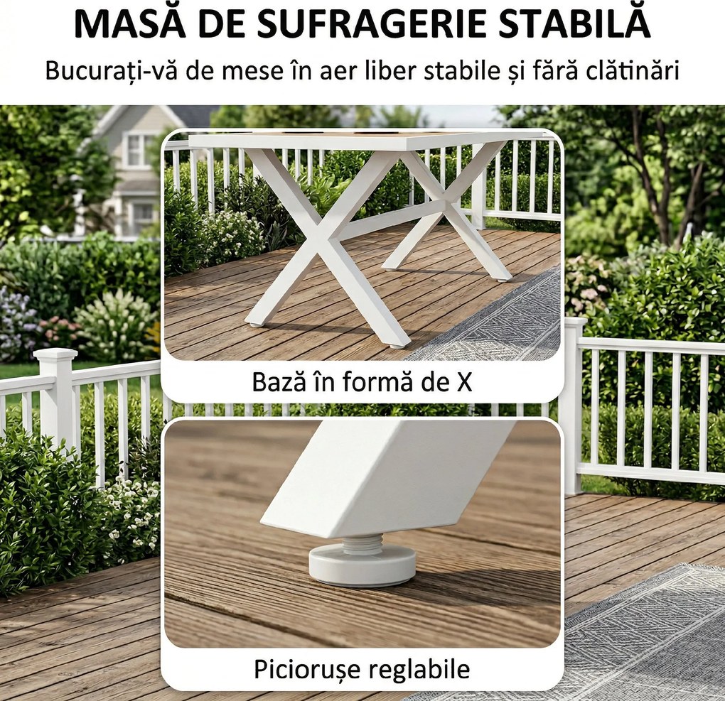 Outsunny Set Masă și Scaune de Grădină 7 Piese, Set Prânz Exterior din Aluminiu cu 6 Scaune Stivuibile, Masă cu Șipci Imitatie Lemn, pentru Terasă, Balcon, Patio, Teak | Aosom Romania