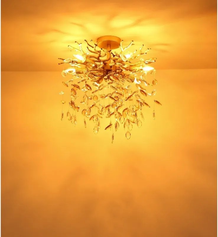 Plafoniera metal auriu mat, cristale de sticla QUEENA