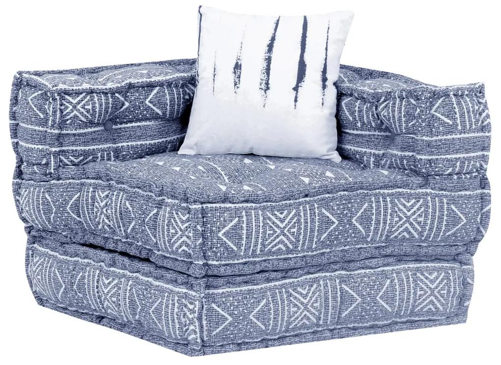 Canapea puf modulara cu 3 locuri, indigo, material textil 1, Indigo, Canapea cu 3 locuri cu spatar si suport pentru picioare