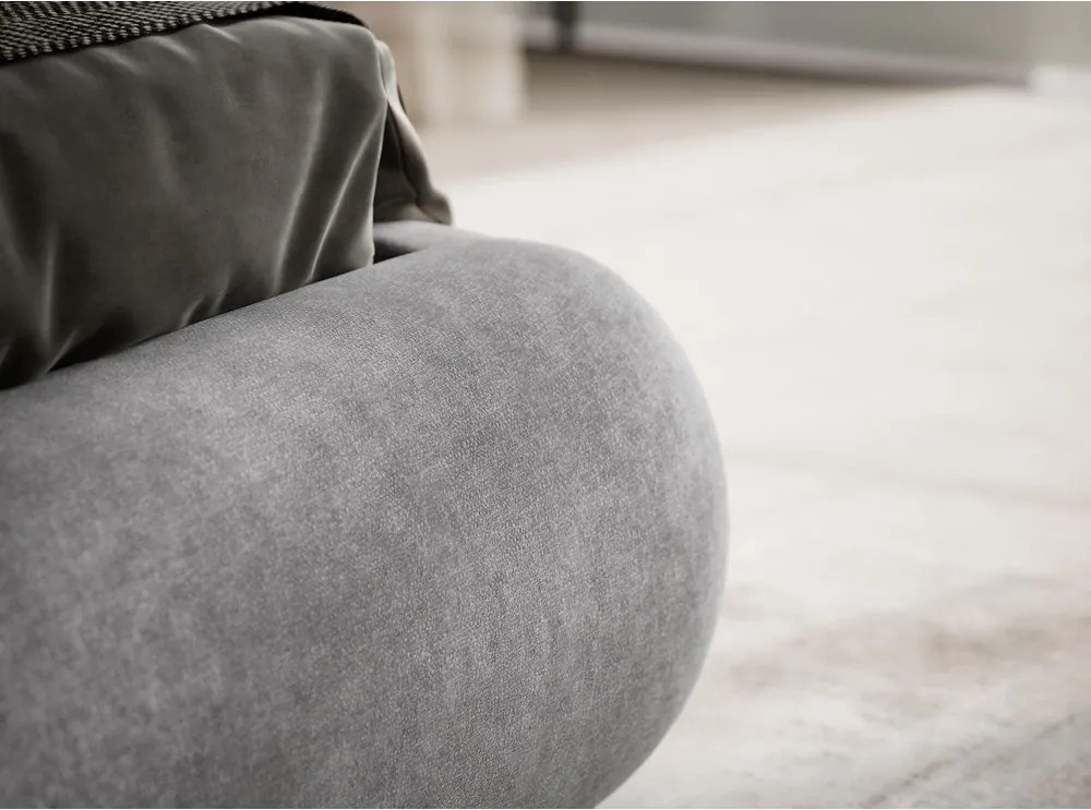 Pat matrimonial gri tapițat cu spațiu de depozitare cu somieră 140x200 cm Maumere – Maison de Rêve