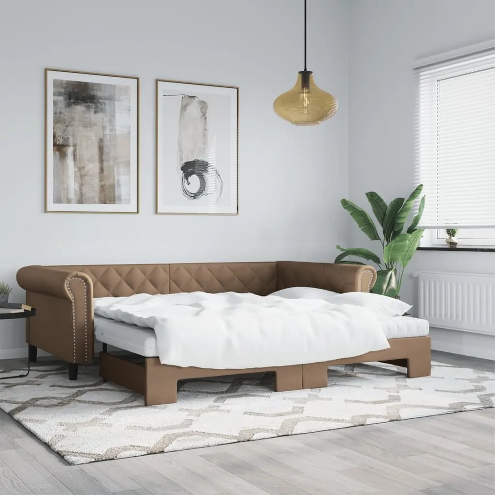 3197730 vidaXL Pat de zi cu extensie și saltele cappuccino 90x200 cm piele eco