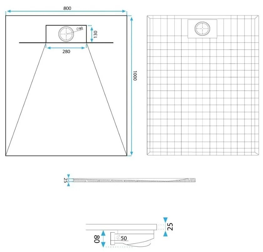 Rea Bazalt Carrara White cadita de dus dreptunghiulara x100 cm alb-bej REA-K7000
