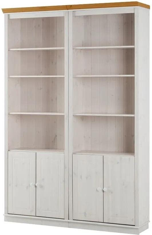 Bibliotecă din lemn de pin Støraa Annabelle, lățime 148 cm, alb cu detalii maro