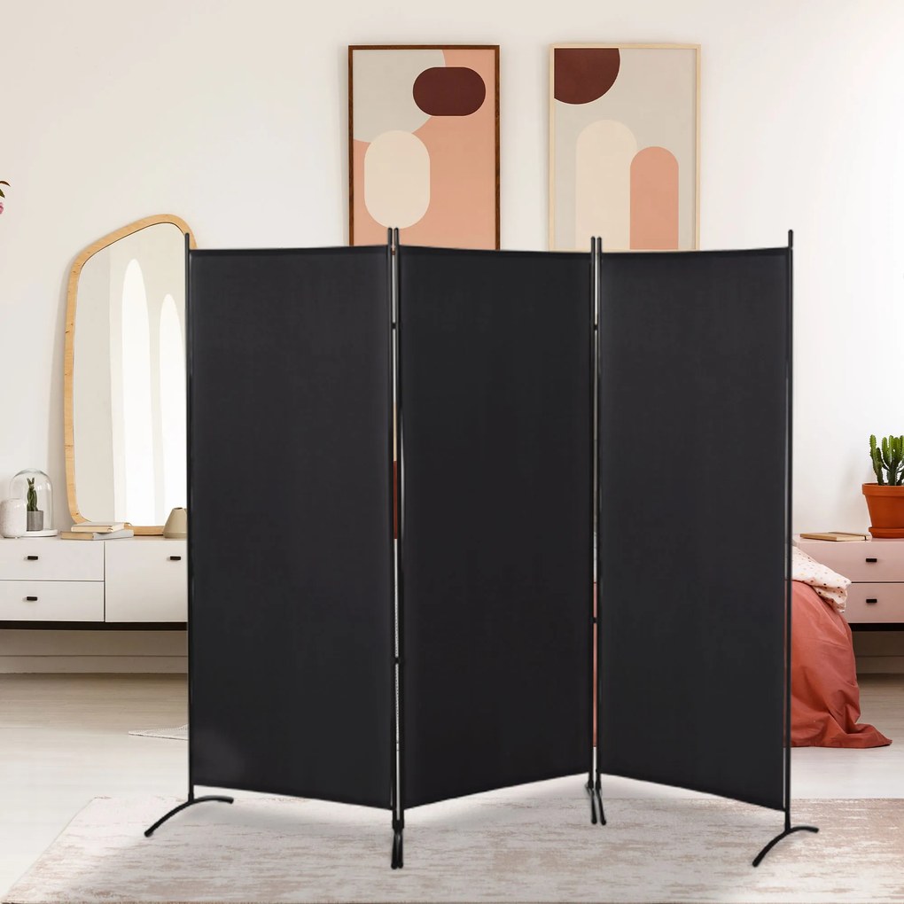 HOMCOM Paravan interior cu 3 panouri, separeu pliabil pentru spatii din metal si poliester, 253x50x182cm, bej | Aosom Romania