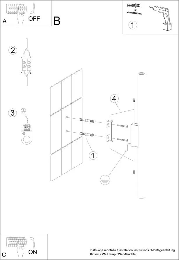 Aplică de perete albă ø 2,5 cm Fideus – Sollux