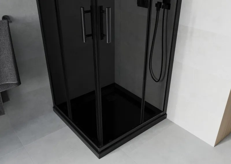 Mexen Rio cabină de duș pătrată 80 x 80 cm, grafit, neagră + cadă Flat, neagră - 860-080-080-70-40-4070B