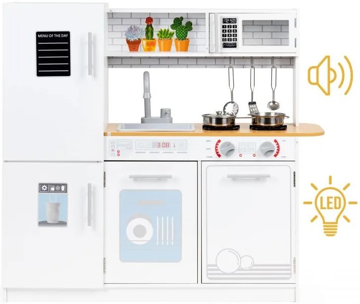 Bucătărie pentru copii din lemn cu lumină led + accesorii