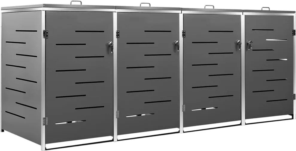 vidaXL Magazie pentru patru pubele 276,5x77,5x112,5 cm oțel inoxidabil