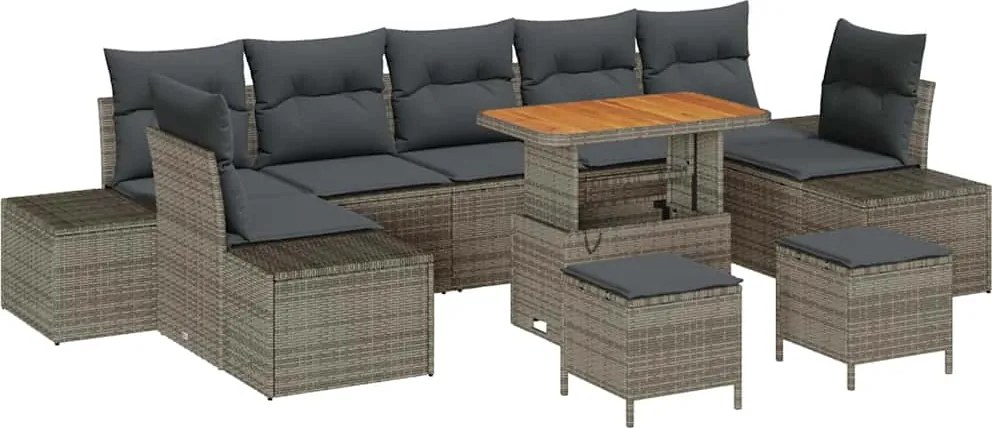 vidaXL Set de canapele pentru grădină cu pernă 10 pcs Gri Rattan poli