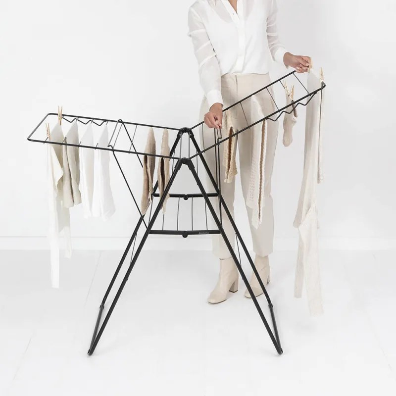 Uscator de rufe Brabantia Hangon 1004165, 20 m, 6 umerase, Reglabil, Blocare copii, Negru/mat