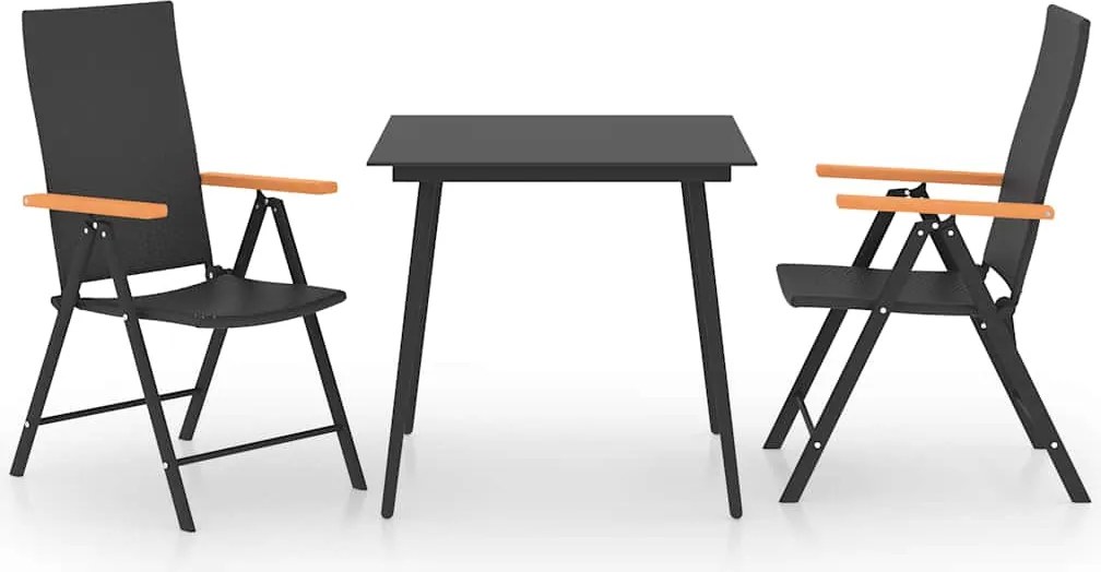 vidaXL Set mobilier de grădină, 3 piese, negru și maro