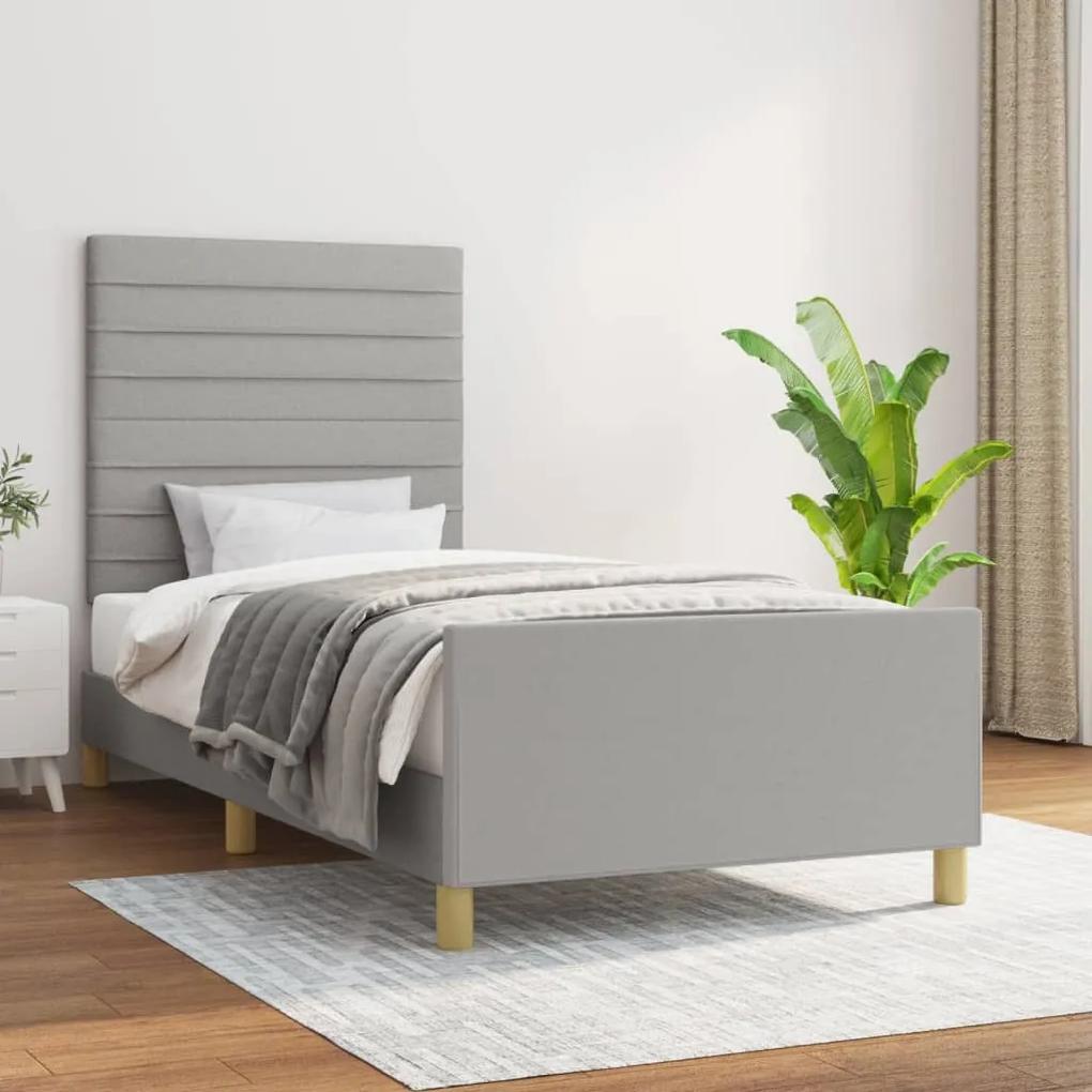 3125098 vidaXL Cadru de pat cu tăblie, gri deschis, 90x190 cm, textil