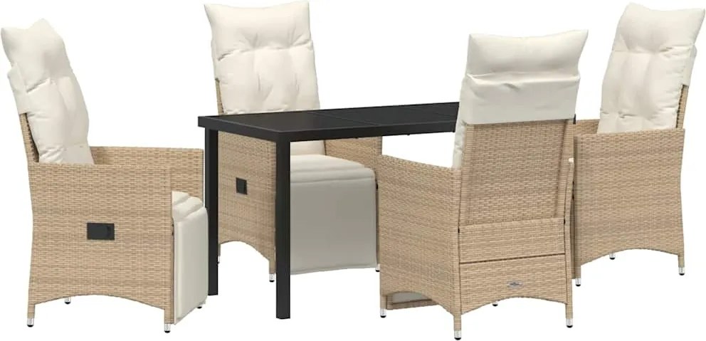 vidaXL Set de masă pentru grădină cu pernă 5 pcs Bej poliratan