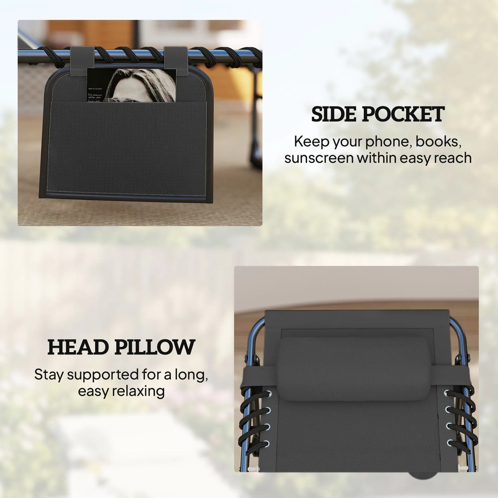 Outsunny Set de 2 Șezlonguri de Grădină Saltea XXL 9cm Reglabil 180° Complet Pliabil în 5 Poziții 200x57x38cm Gri | Aosom Romania