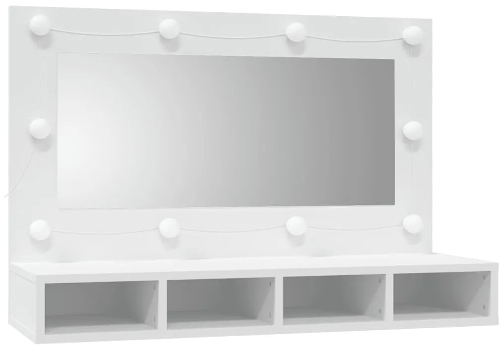 Dulap cu oglinda si LED, alb, 90x31,5x62 cm