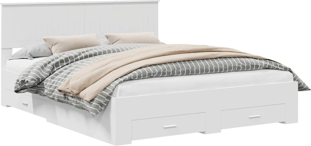 vidaXL Cadru de pat cu headboard Alb 160 x 200 cm Lemn compozit