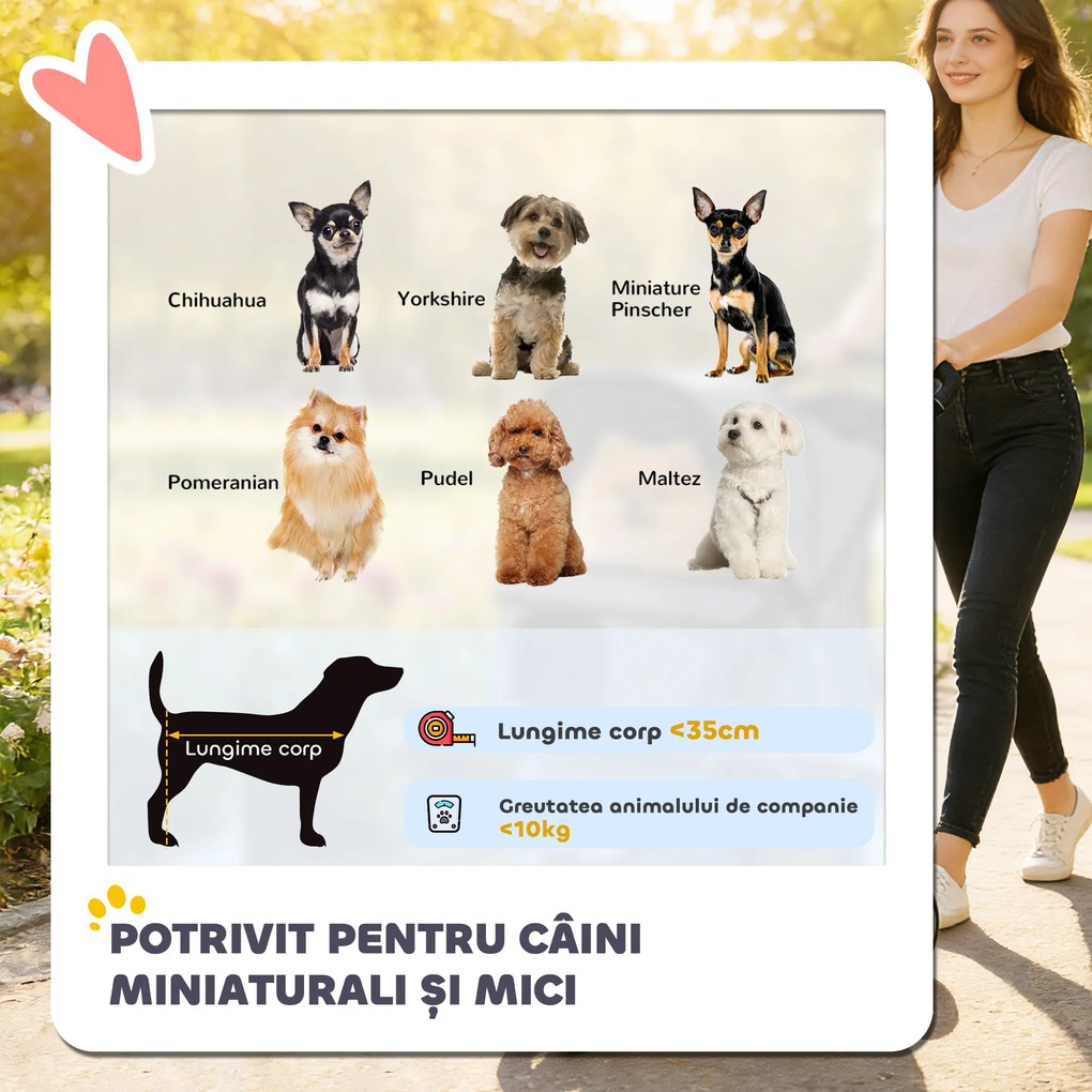 PawHut Cărucior pentru Câini Pliabil cu Husă de Ploaie, Roți Rotative și Pernuță Lavabilă, 77x44x102cm, Gri | Aosom Romania